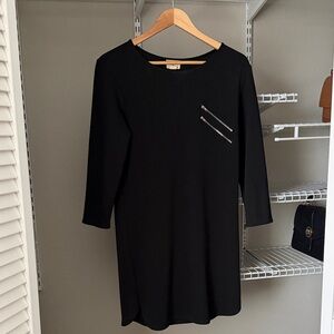 Black Long-Sleeve Shift Dress with Zipper Detail
